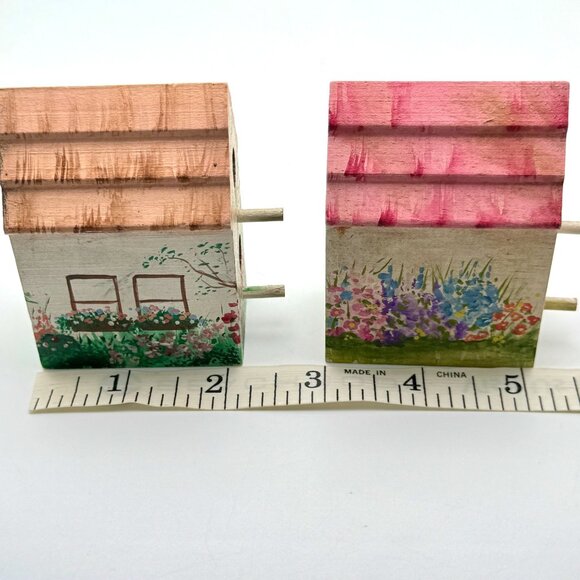 Hand-Painted Miniature Birdhouses Set Of 2 Floral Designs L Magee 4" Gift Decor - Picture 5 of 8